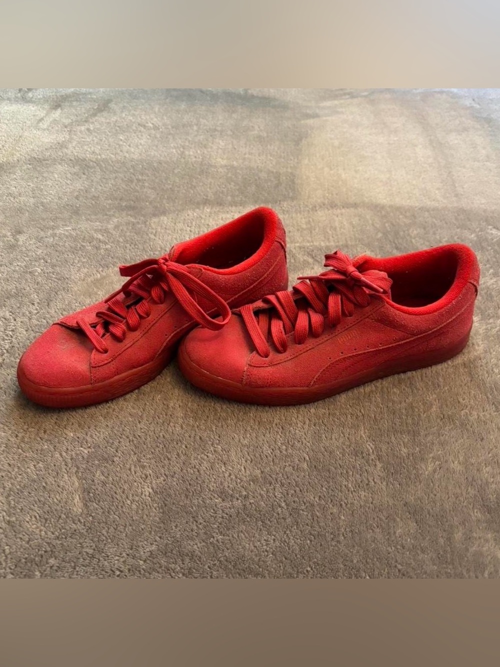 Puma Red Suede Low-Top Sneakers
